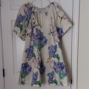 V Neck Balloon Sleeve Flowy Floral Midi Dress